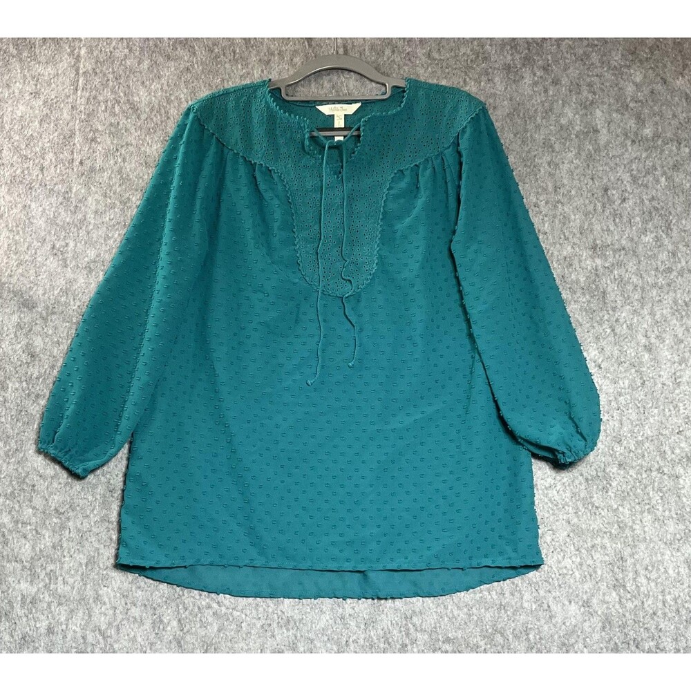 Matilda Jane Blouse Womens Small Green Swiss Dot Eyelet Long Sleeve Boho Top